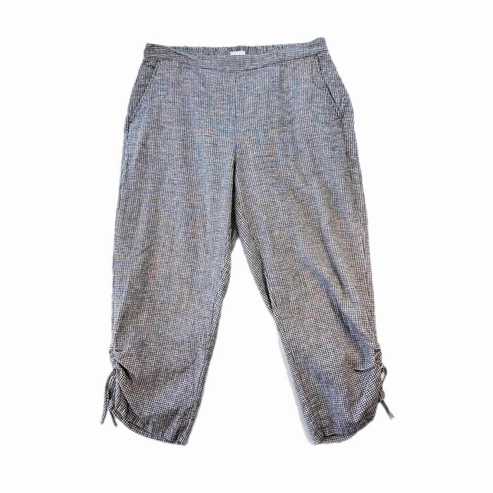 Habitat Black White Grid Linen Cotton Drawstring Ankle Crop Elastic Waist Pants